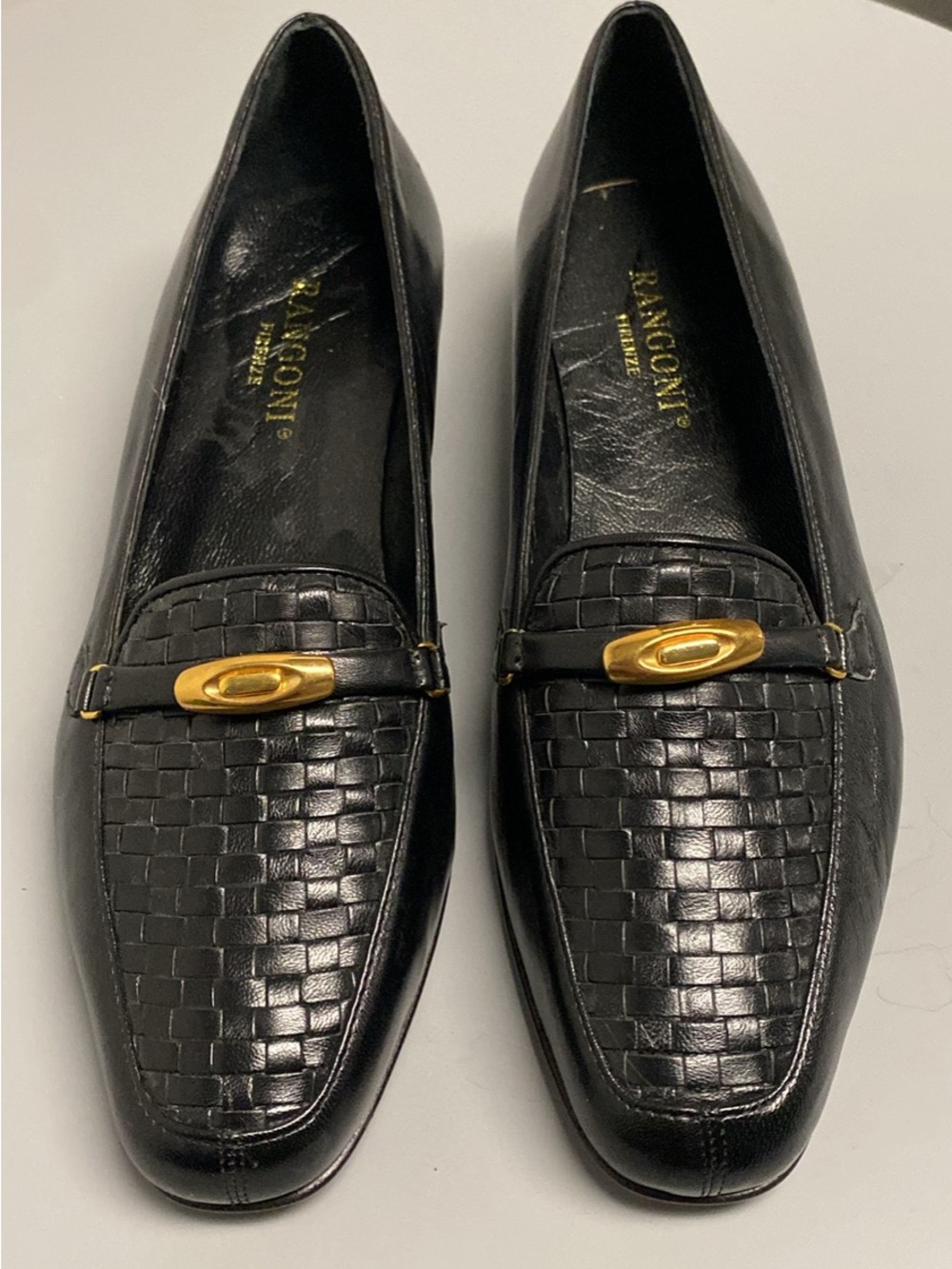 Rangotti Women's Black Leather Woven Loafers with Gold Accent - Picture 2 of 4